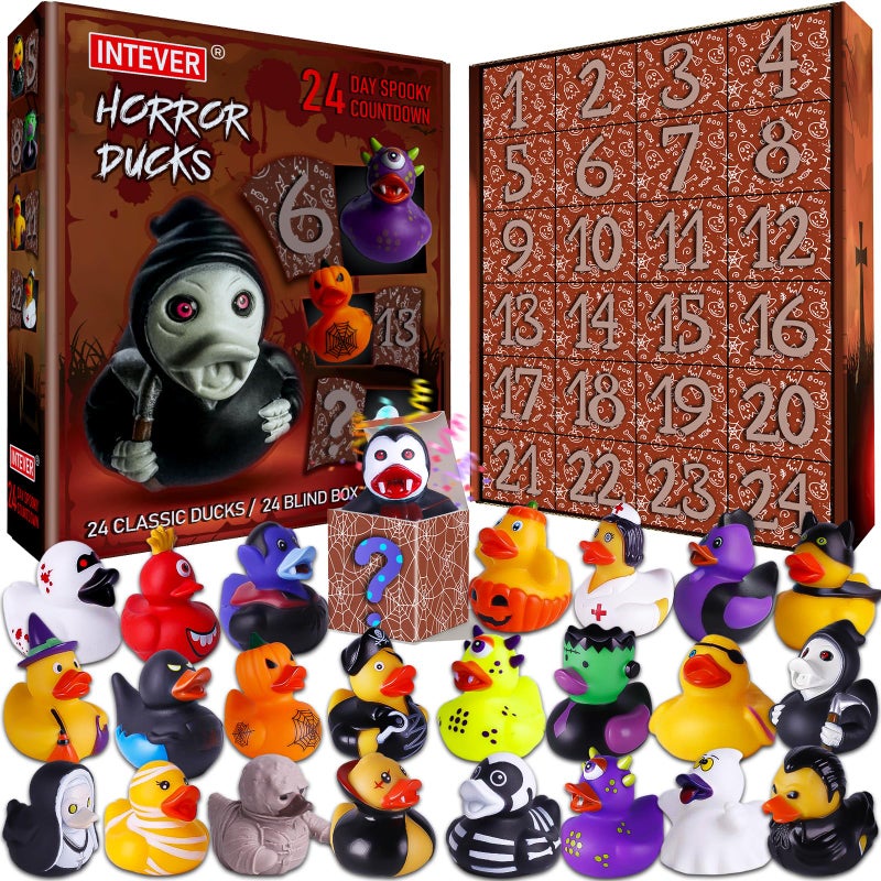 Intever Advent Calendar 2025  Horror Rubber Duckies  24 Days of Spooky Countdown  Halloween and Christmas Collectible Rubber Ducks