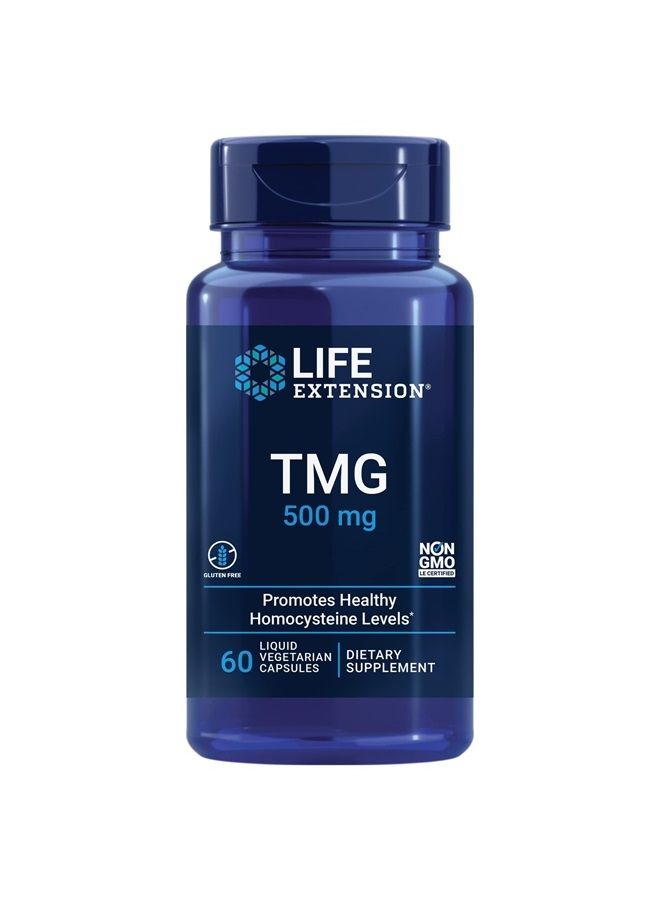 TMG 500 mg – Trimethylglycine – For Healthy Homocysteine levels – Gluten-Free, Non-GMO – 60 Liquid Vegetarian Capsules