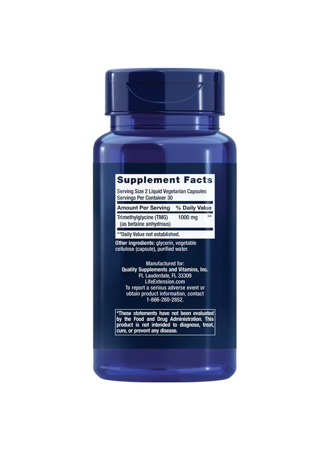 TMG 500 mg – Trimethylglycine – For Healthy Homocysteine levels – Gluten-Free, Non-GMO – 60 Liquid Vegetarian Capsules