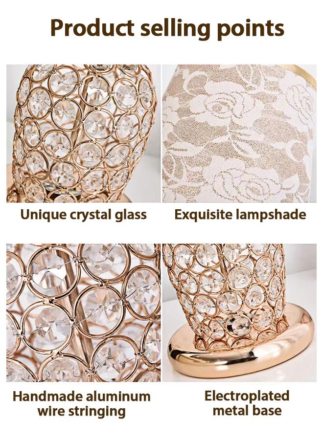 Crystal Table Lamp  golden 37*20*20cm  pattern bedside table lamp LED lamp reading lamp home bedroom bedside night light mini lamp bedroom living room side table - Image 5