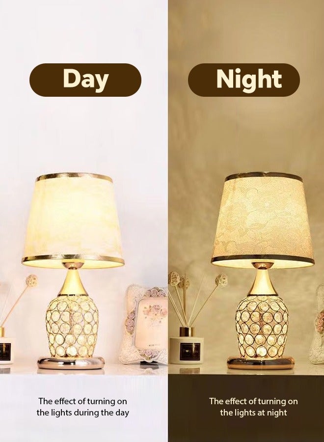 Crystal Table Lamp  golden 37*20*20cm  pattern bedside table lamp LED lamp reading lamp home bedroom bedside night light mini lamp bedroom living room side table - Image 1