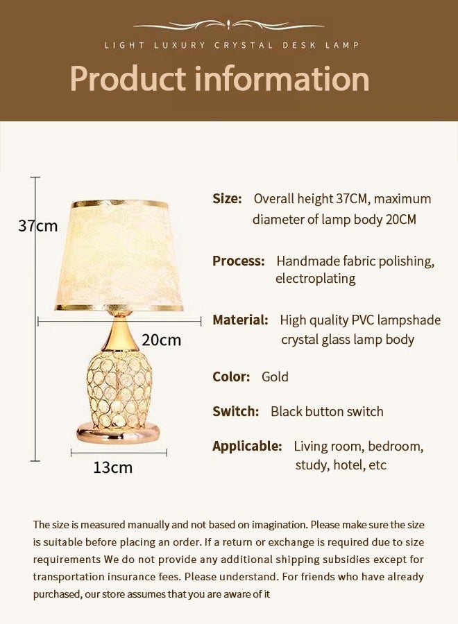 Crystal Table Lamp  golden 37*20*20cm  pattern bedside table lamp LED lamp reading lamp home bedroom bedside night light mini lamp bedroom living room side table - Image 3