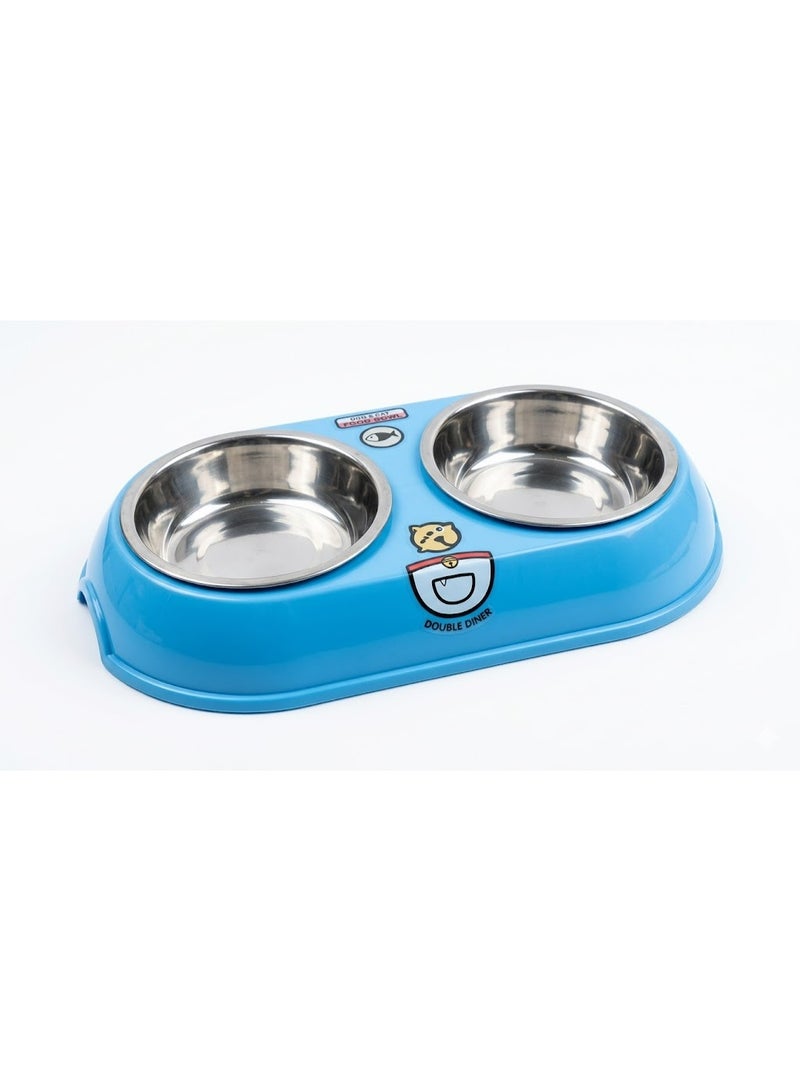 Double Stainless Steel Pet Bowl Set for Dogs and Cats, Cute Cartoon Design, Large, 15 cm per Side - Image 1