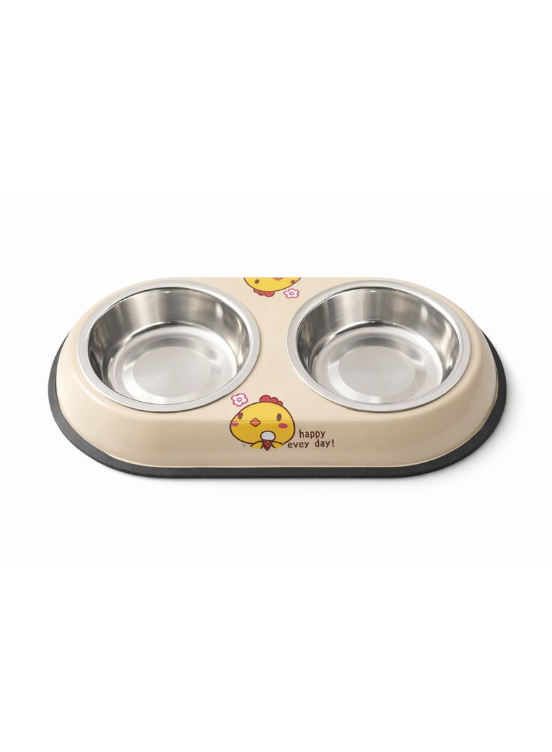 Double Stainless Steel Pet Bowl Set for Dogs and Cats, Cute Cartoon Design, Large, 15 cm per Side - Image 2