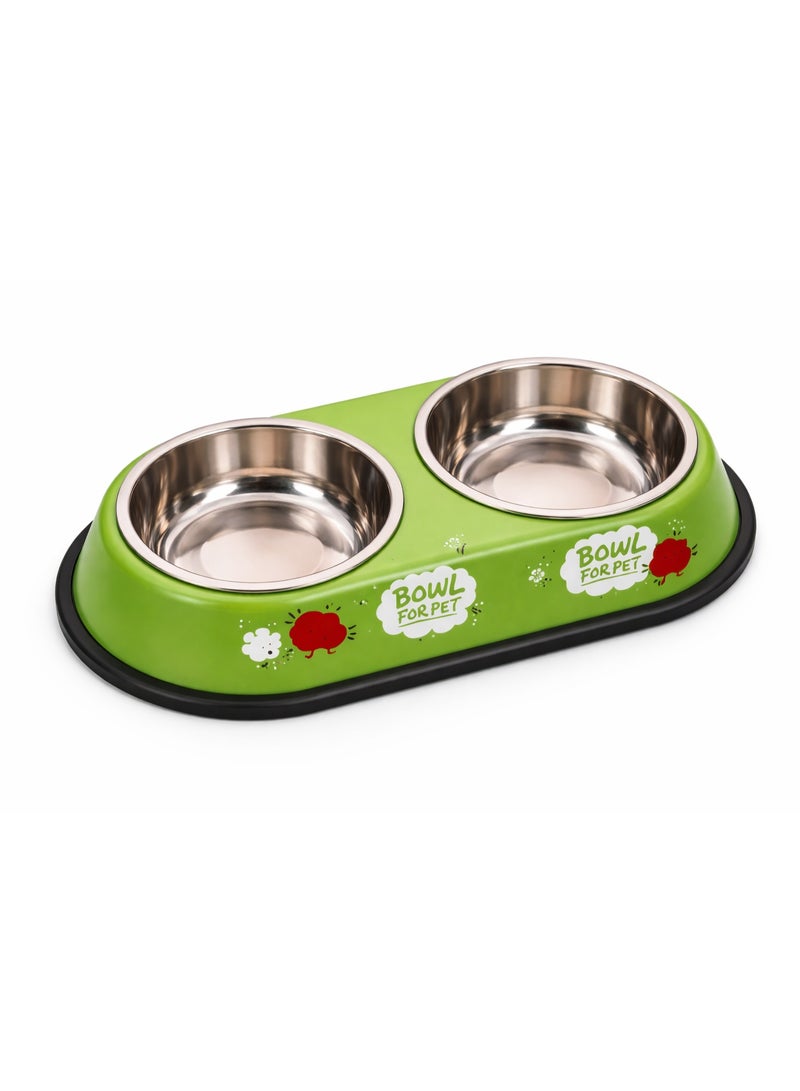 Double Stainless Steel Pet Bowl Set for Dogs and Cats, Cute Cartoon Design, Large, 15 cm per Side - Image 5