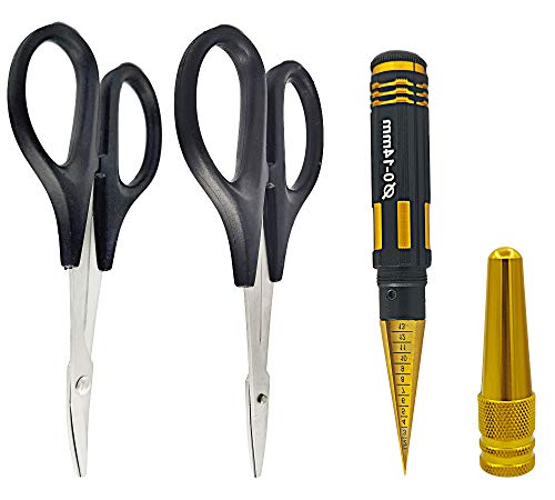 HOPLEX RC Body Reamer 0-14mm Hole Puncher with Sleeve and Curved Scissors & Straight Scissors Set RC Car Body Mounting for RC Car Truck Bodyshell Hobby Repair Tools - Image 1