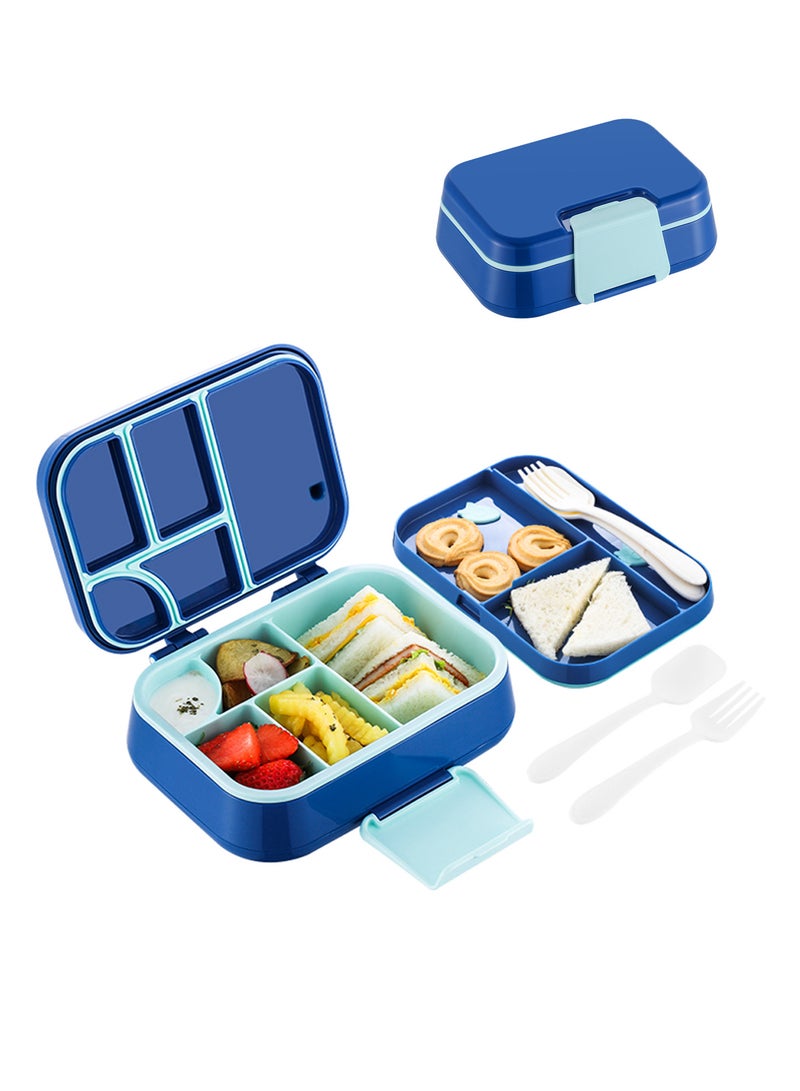 Lunch Box for Kid School, Bento Box with 5 Compartments, Leak-proof Food Container, Snack Box for Kids Adults Girls & Boys, Blue - Image 1