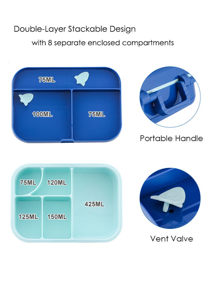 Lunch Box for Kid School, Bento Box with 5 Compartments, Leak-proof Food Container, Snack Box for Kids Adults Girls & Boys, Blue - Image 4