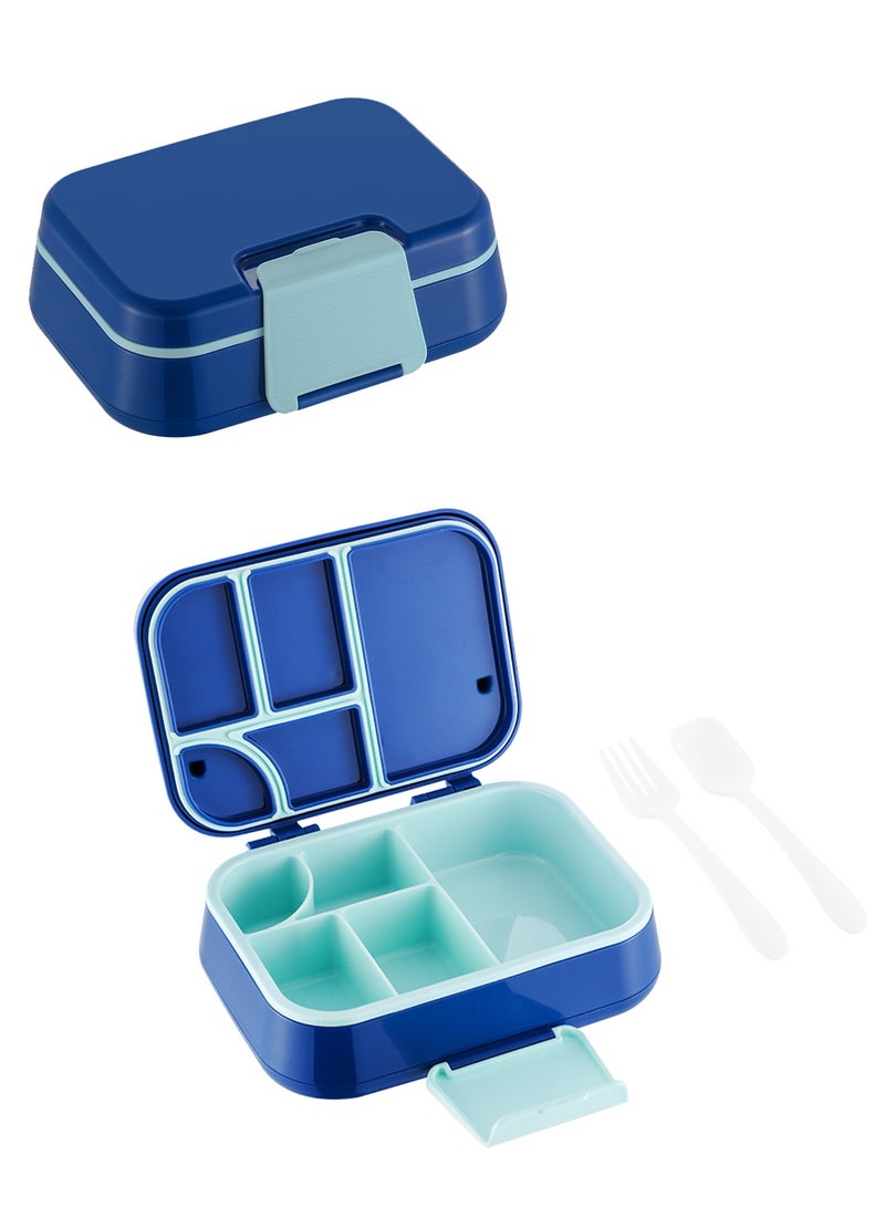 Lunch Box for Kid School, Bento Box with 5 Compartments, Leak-proof Food Container, Snack Box for Kids Adults Girls & Boys, Blue - Image 2