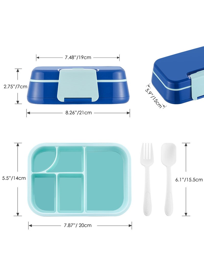 Lunch Box for Kid School, Bento Box with 5 Compartments, Leak-proof Food Container, Snack Box for Kids Adults Girls & Boys, Blue - Image 3