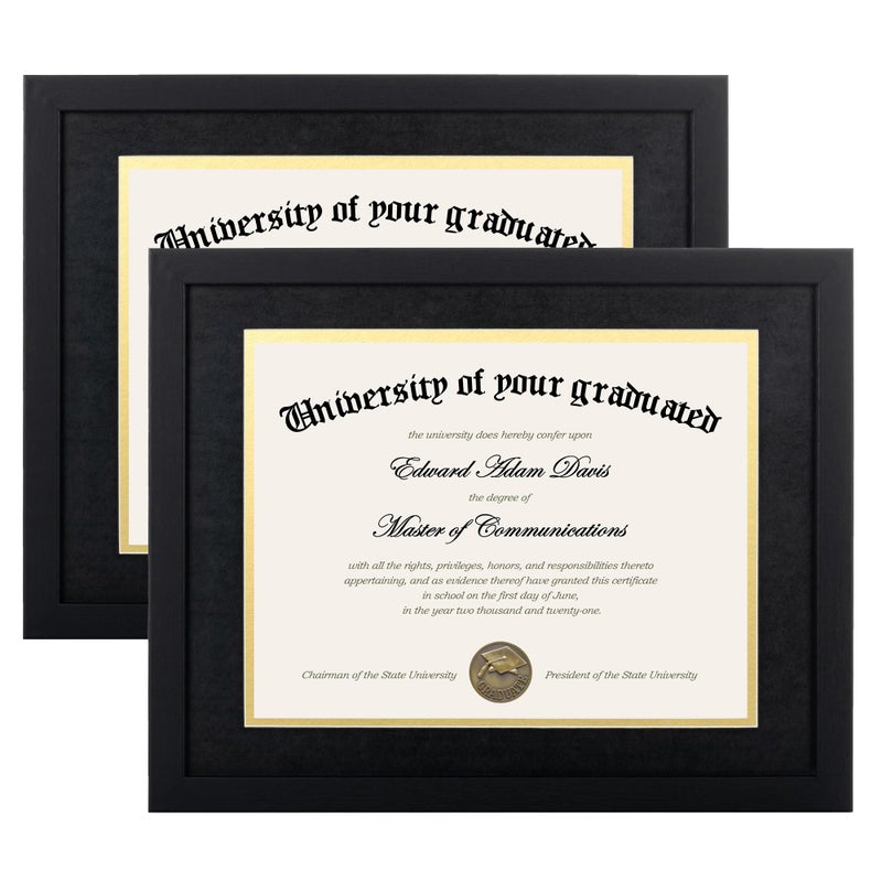 upsimples 11x14 Diploma Frame Certificate Degree Document Frame with High Definition Glass 85 x 11 with Mat for Wall and Tabletop Black 2 Pack