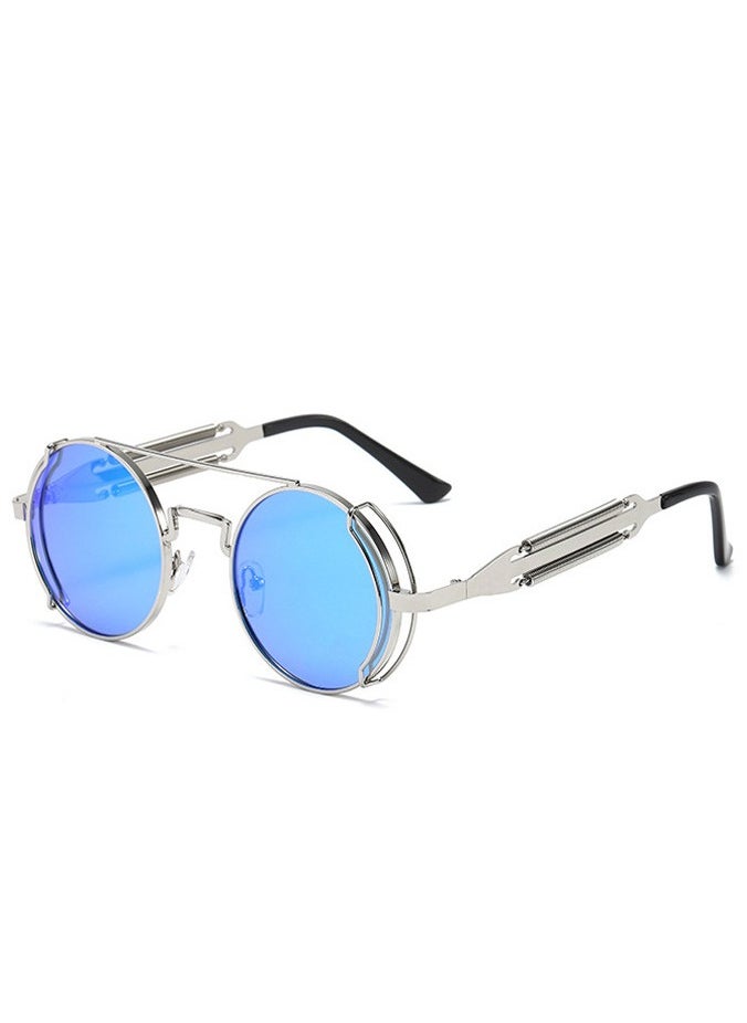 General New women's and men's sunglasses fashion personality steam punk glasses trendy color film retro round metal frame sunglasses  - Image 1