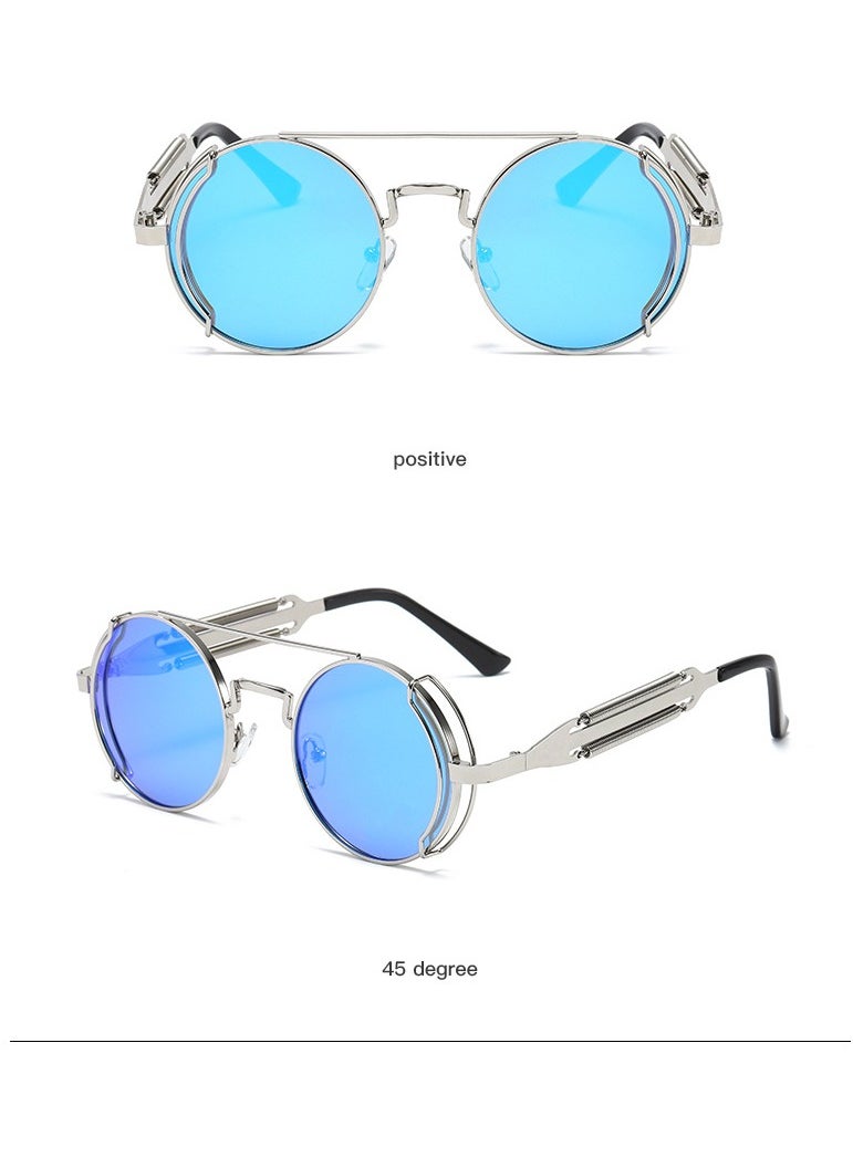 General New women's and men's sunglasses fashion personality steam punk glasses trendy color film retro round metal frame sunglasses  - Image 2