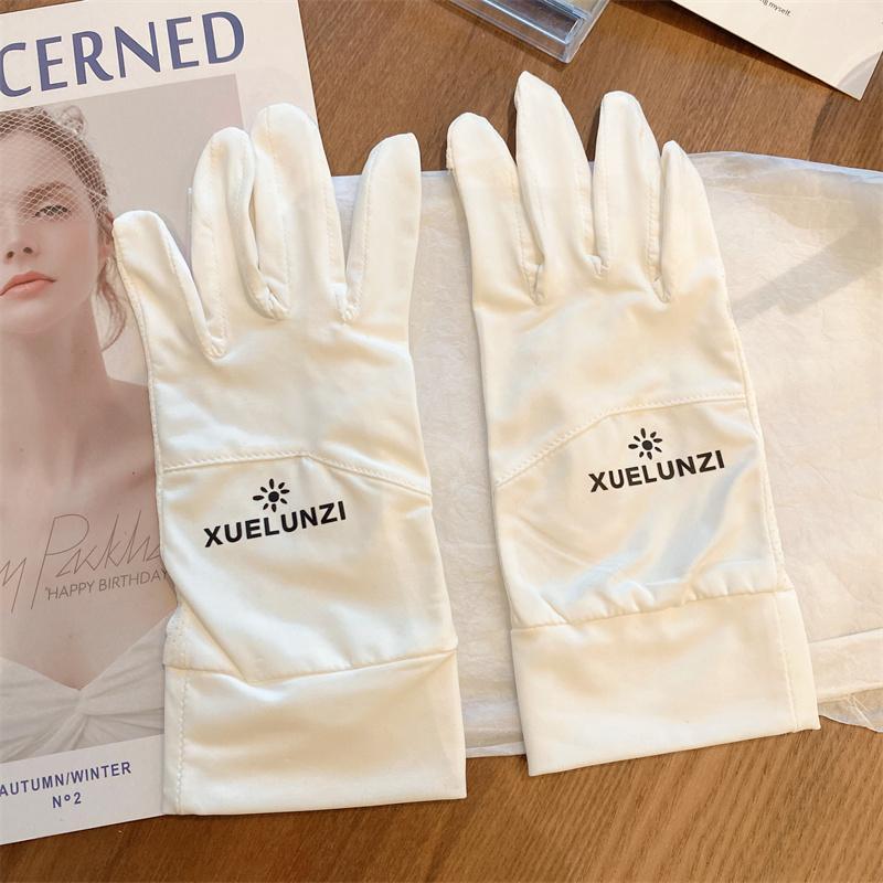 Driving Gloves womens summer sun protection breathable UV protection Ice Silk oversleeve short ice sleeve fashion touch screen White (Sun)