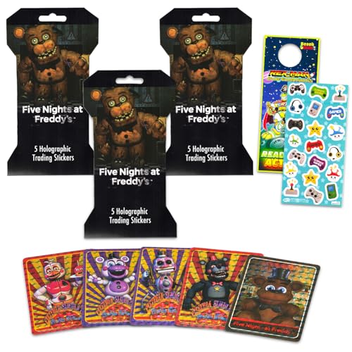 Five Nights at Freddy's Holographic Sticker 3 Pack - Bundle with 3 Five Nights at Freddy's Blind Bags Plus More | Premium Collectible FNAF Character Cards for Kids - Image 1