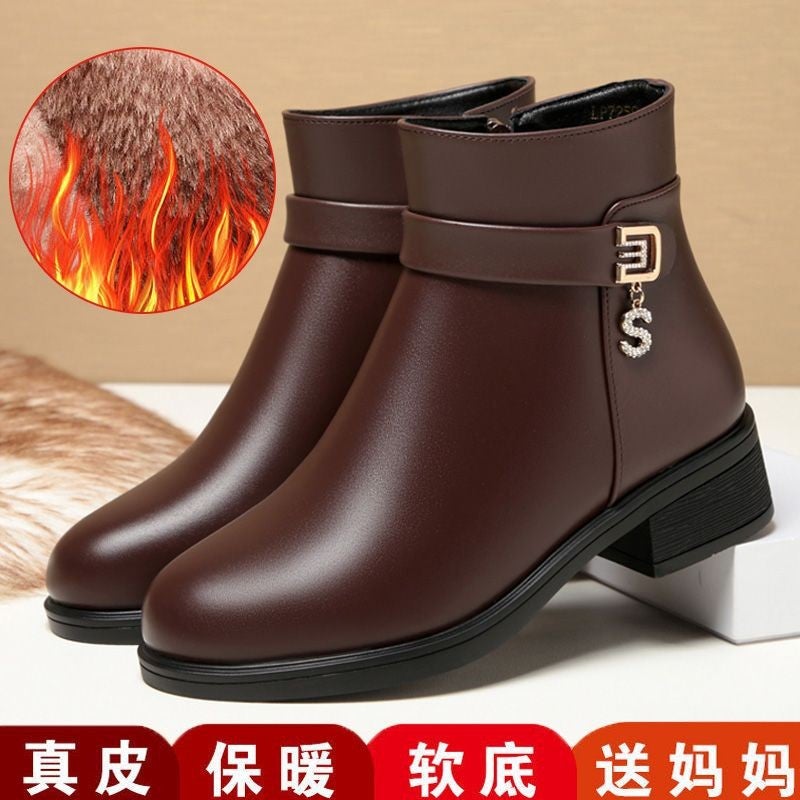 Fleece-Lined Warm Mother Cotton Shoes Winter Explosion 2024 All-Match Fashion Elegant Martin Boots Not Tired Feet Non-Slip Short Boots - Image 2