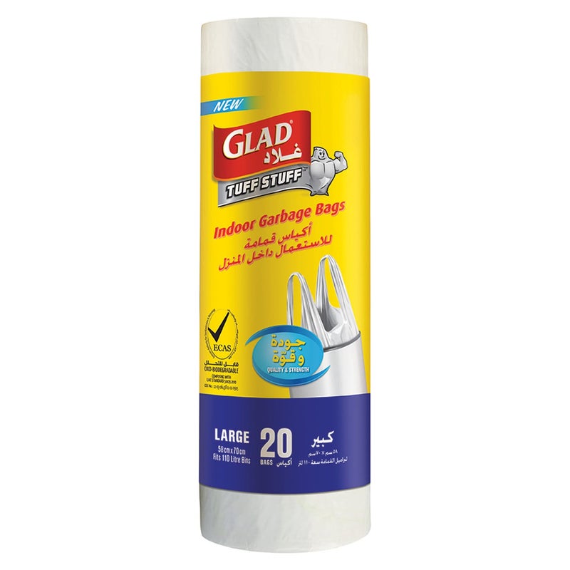 Glad Tuff Stuff Garbage Bag Large White Handle Bags Size 58cm x 70cm 20pcs