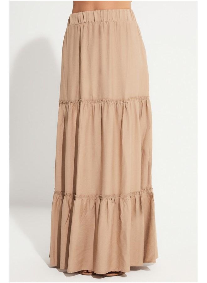 JUNE - June Exclusive Elastic Waist Viscose Blend Maxi Skirt Mink - Image 1