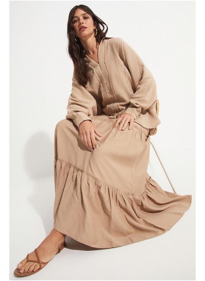JUNE - June Exclusive Elastic Waist Viscose Blend Maxi Skirt Mink - Image 1