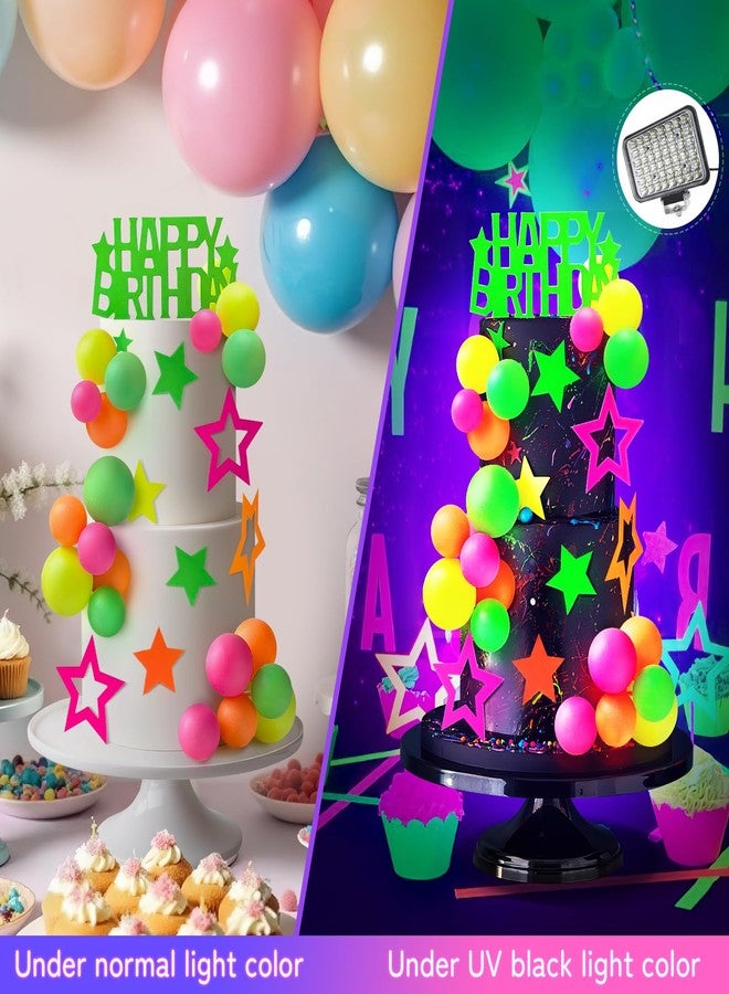 Zafena 53pcs Neon Cake Decorations Glow Cake Toppers with Ball Star and Happy Birthday Toppers UV Reactive Party Decorations for Neon Cakes Black Light Birthday Party Supplies - Image 3