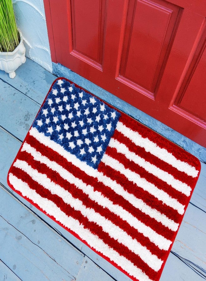Whaline سجادة حمام وايلين ليوم الاستقلال 4 يوليو نجوم وخطوط سجادة غير قابلة للانزلاق سجادة مدخل أمامي سجادة أرضية للمنزل والمطبخ ومدخل غرفة النوم والحمام ديكور - Image 1