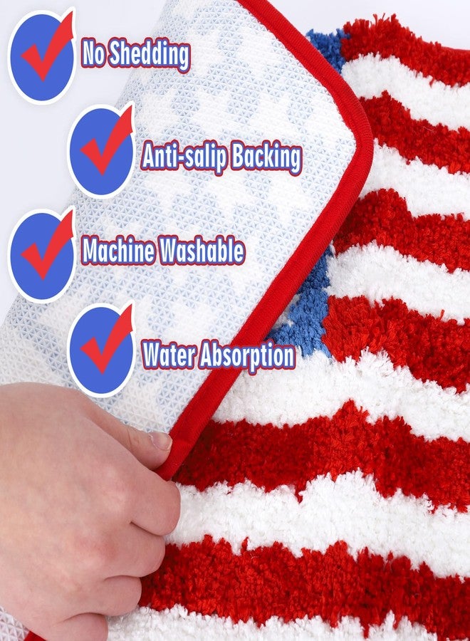 Whaline سجادة حمام وايلين ليوم الاستقلال 4 يوليو نجوم وخطوط سجادة غير قابلة للانزلاق سجادة مدخل أمامي سجادة أرضية للمنزل والمطبخ ومدخل غرفة النوم والحمام ديكور - Image 3