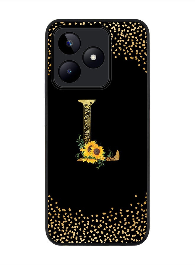 Stylizedd Rugged Black edge case for Realme C51 / Realme Note 50 4G,Custom Monogram Initial Letter Floral Pattern Alphabet - L (Black) - Image 1