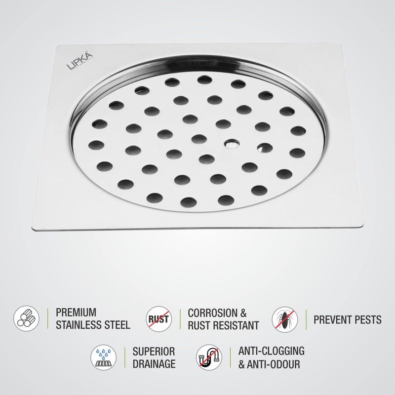 LIPKA Eon Square Flat Cut with Palin Floor Drain |Premium Stainless Steel |5 x 5 Inches| - Image 4