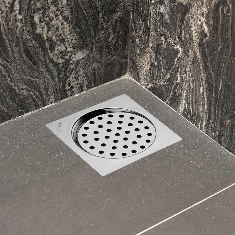 LIPKA Eon Square Flat Cut with Palin Floor Drain |Premium Stainless Steel |5 x 5 Inches| - Image 1