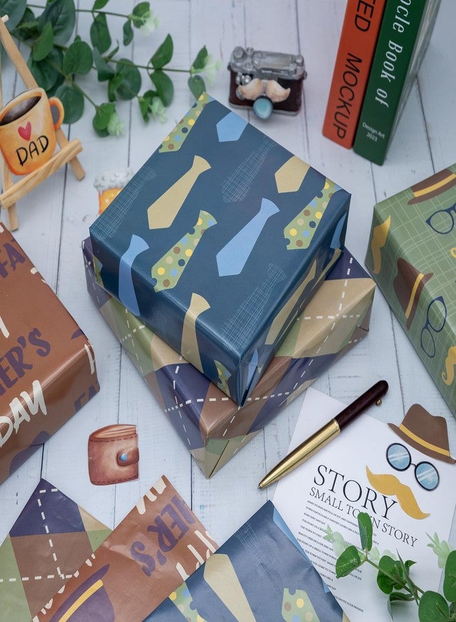 Vnaaem Fathers Day Wrapping Paper - 4 Design Father Gift Wrap FoLded Flat for Men Dad Stepfather - 20 X 28Inch Per Sheet(8 Pack) - Image 3