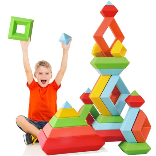 RAINBOW TOYFROG Large Building Blocks Set 30 Giant Blocks for Stacking Develops Hand Eye Coordination Cognitive Skills Ages 48 Indoor Outdoor Play - Image 1