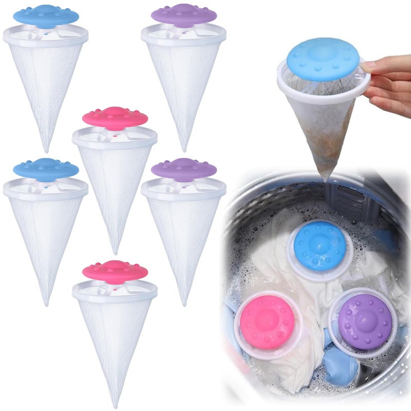 6pcs Pet Hair Remover for Laundry, Lint Catcher for Laundry, Washing Machine Floating Lint Mesh Bag, Reusable Household Hair Filter Washer Lint Trap Net Pouch, Dog Cat Pet Hair Catcher - Image 1