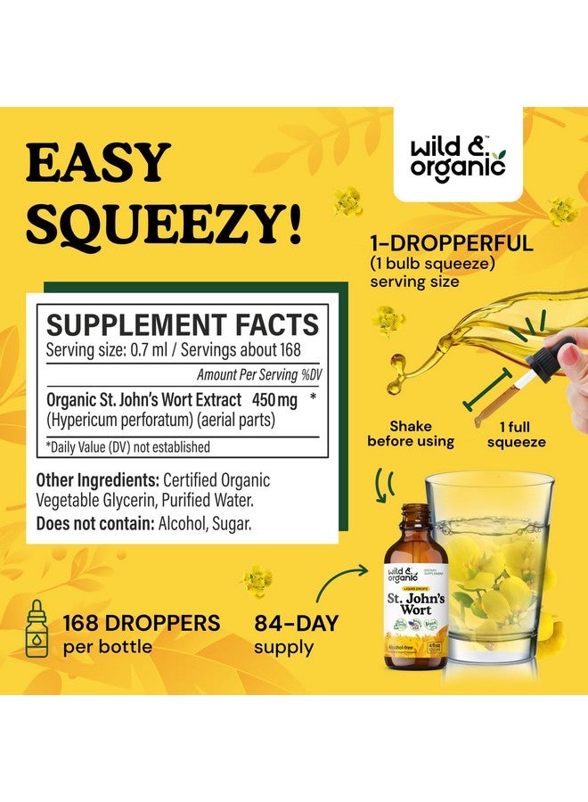 Wild & Organic St Johns Wort Tincture - Mood Support - Calming St John's Wort Supplement - Hypericum Perforatum Herbal Liquid Drops - Vegan, Sugar & Alcohol Free - 4 fl oz - Image 3