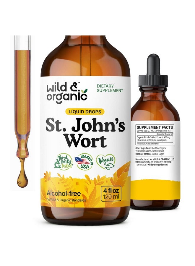 Wild & Organic St Johns Wort Tincture - Mood Support - Calming St John's Wort Supplement - Hypericum Perforatum Herbal Liquid Drops - Vegan, Sugar & Alcohol Free - 4 fl oz - Image 1