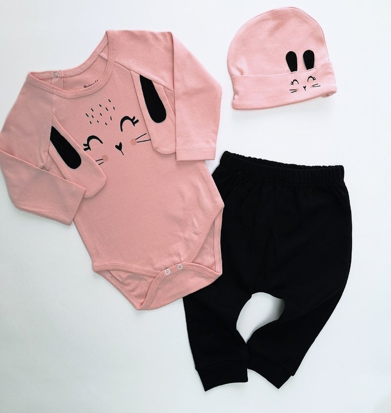 MiniWorld Dusty Rose Snap-On Bodysuit 3-Piece Baby Set 