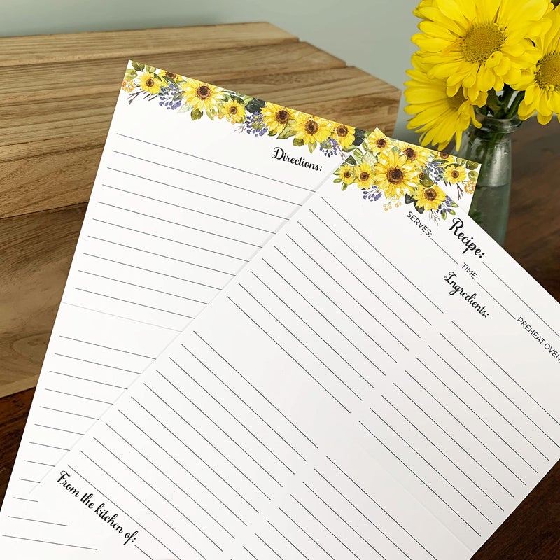 321Done Folding Recipe Cards Sunflowers (Set of 50) X-Large - Made in USA - Folds to 4x6 from 8x6 - Floral Sun Flowers White - From the Kitchen Retro Vintage Thick Cardstock Jumbo Folded Double-Sided - Image 5