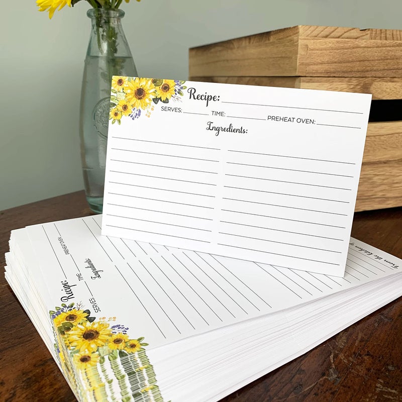 321Done Folding Recipe Cards Sunflowers (Set of 50) X-Large - Made in USA - Folds to 4x6 from 8x6 - Floral Sun Flowers White - From the Kitchen Retro Vintage Thick Cardstock Jumbo Folded Double-Sided - Image 4