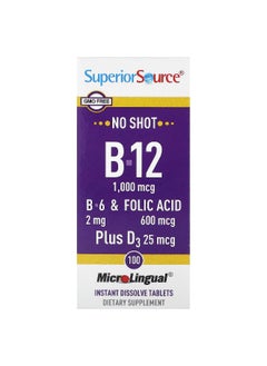 Superior Source Superior Source, B-12, B-6 & Folic Acid, Plus D3, 100 MicroLingual Instant Dissolve Tablets  - Image 1