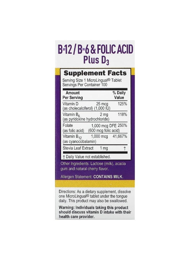 Superior Source Superior Source, B-12, B-6 & Folic Acid, Plus D3, 100 MicroLingual Instant Dissolve Tablets  - Image 2