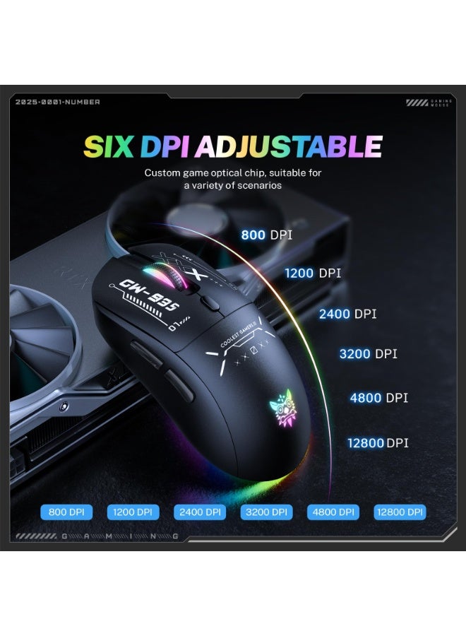 أونيكوما فأرة لاسلكية مخصصة للألعاب، تدعم ثلاثة أوضاع اتصال (2.4G / بلوتوث / USB-C)، حساسية قابلة للتعديل تصل إلى 12800 نقطة لكل بوصة، وزن خفيف 79 جرام، بطارية قابلة لإعادة الشحن بسعة 500 مللي أمبير في الساعة، متوافقة مع أجهزة الكمبيوتر المخصصة للألعاب / اللاب توب / ماك. - Image 3