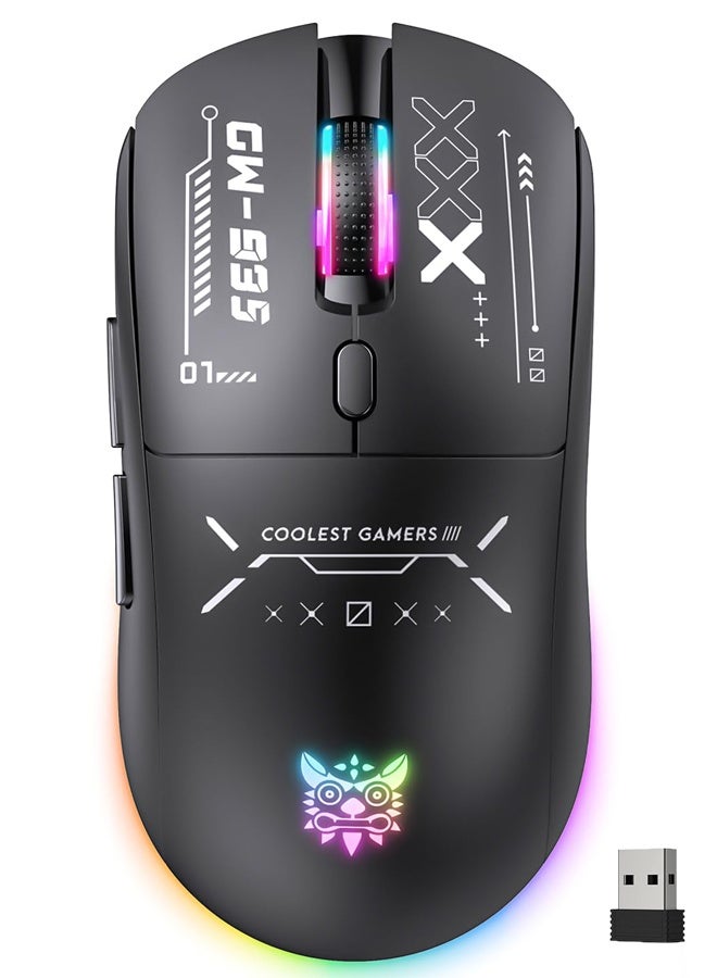 أونيكوما فأرة لاسلكية مخصصة للألعاب، تدعم ثلاثة أوضاع اتصال (2.4G / بلوتوث / USB-C)، حساسية قابلة للتعديل تصل إلى 12800 نقطة لكل بوصة، وزن خفيف 79 جرام، بطارية قابلة لإعادة الشحن بسعة 500 مللي أمبير في الساعة، متوافقة مع أجهزة الكمبيوتر المخصصة للألعاب / اللاب توب / ماك. - Image 1