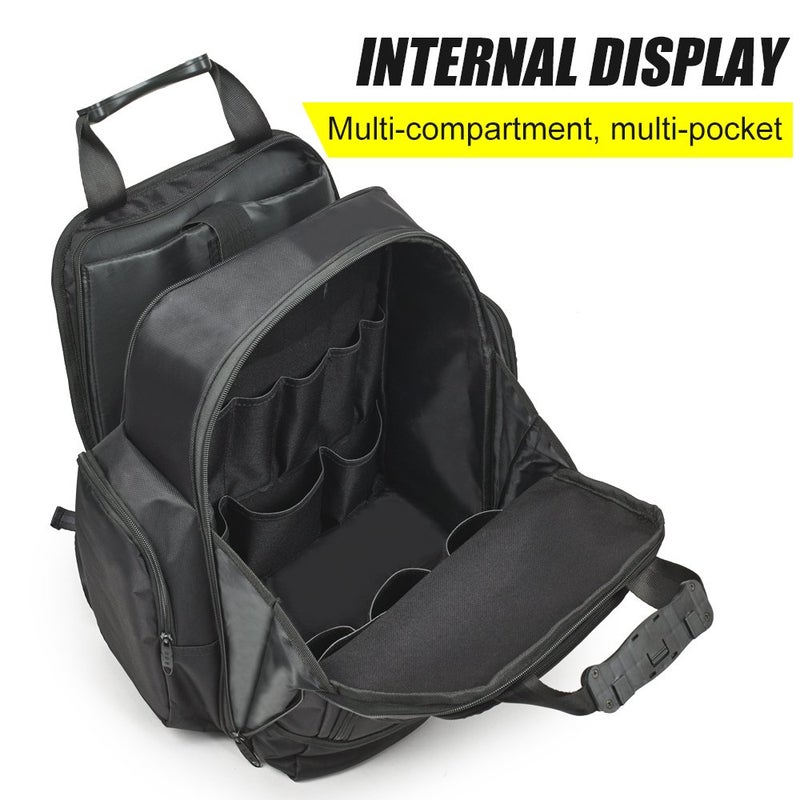 FASITE Tool Bag Backpack - Heavy Duty Professional Storage & Organizer for Contractor, Electrician, Plumber, HVAC, Large Front Flap Fit 13" -17" Laptops Notebook, Black - Image 3