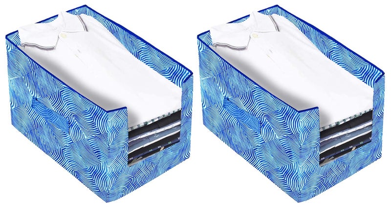 Kuber Industries Laheriya Printed 2 Piece Non Woven Shirt Stacker Wardrobe Organizer Set Blue CTKTC35104 - Image 1