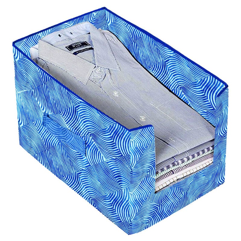 Kuber Industries Laheriya Printed 2 Piece Non Woven Shirt Stacker Wardrobe Organizer Set Blue CTKTC35104 - Image 2