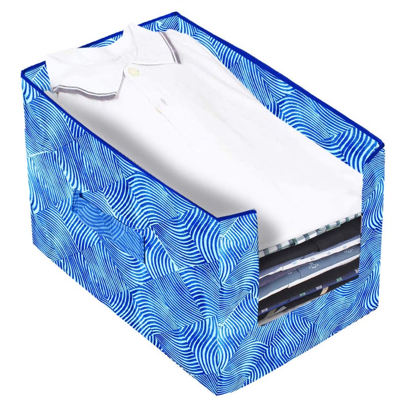 Kuber Industries Laheriya Printed 2 Piece Non Woven Shirt Stacker Wardrobe Organizer Set Blue CTKTC35104 - Image 3