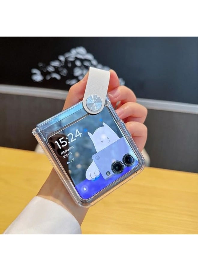 Compatible with Motorola Razr 40 Ultra Case, Transparent Case with Kickstand Strap Ultra-Thin Anti-Drop Shell Bumper Protective Cover for Razr 40 Ultra