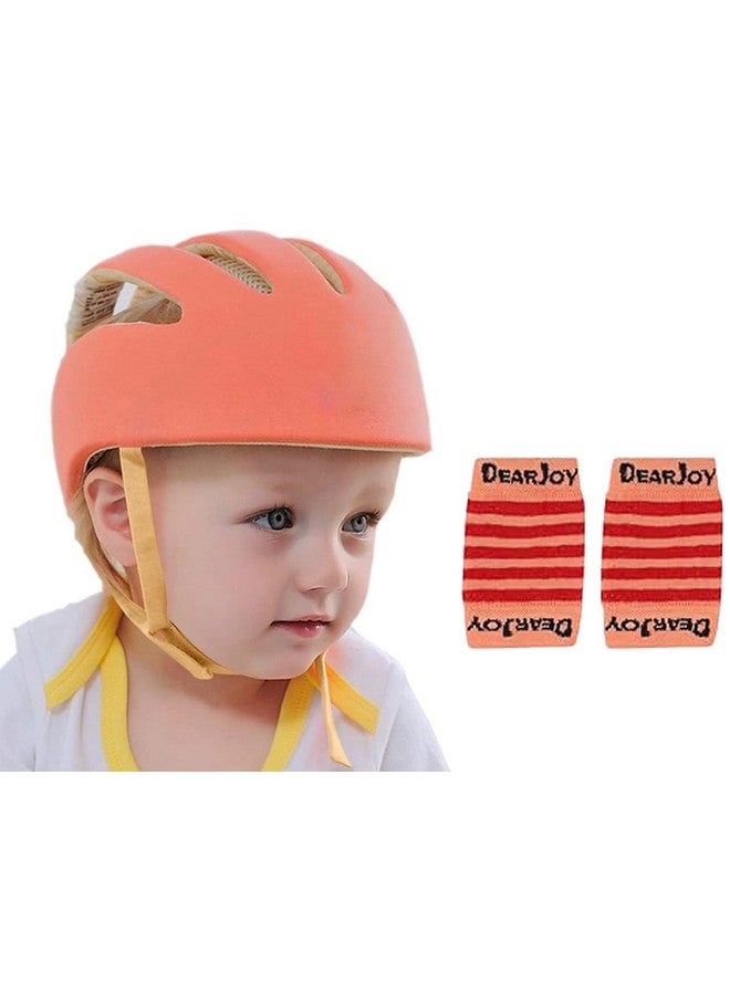 DearJoy DearJoy Baby Head Protector for Safety of Kids 6M to 3 Years- Baby Safety Helmet with Proper Air Ventilation & Corner Guard Protection + Baby Kneepads for Crawling (Orange Helmet & Pink Kneepads) - Image 1