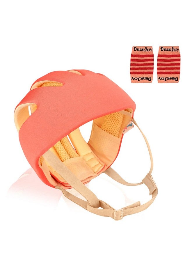 DearJoy DearJoy Baby Head Protector for Safety of Kids 6M to 3 Years- Baby Safety Helmet with Proper Air Ventilation & Corner Guard Protection + Baby Kneepads for Crawling (Orange Helmet & Pink Kneepads) - Image 2