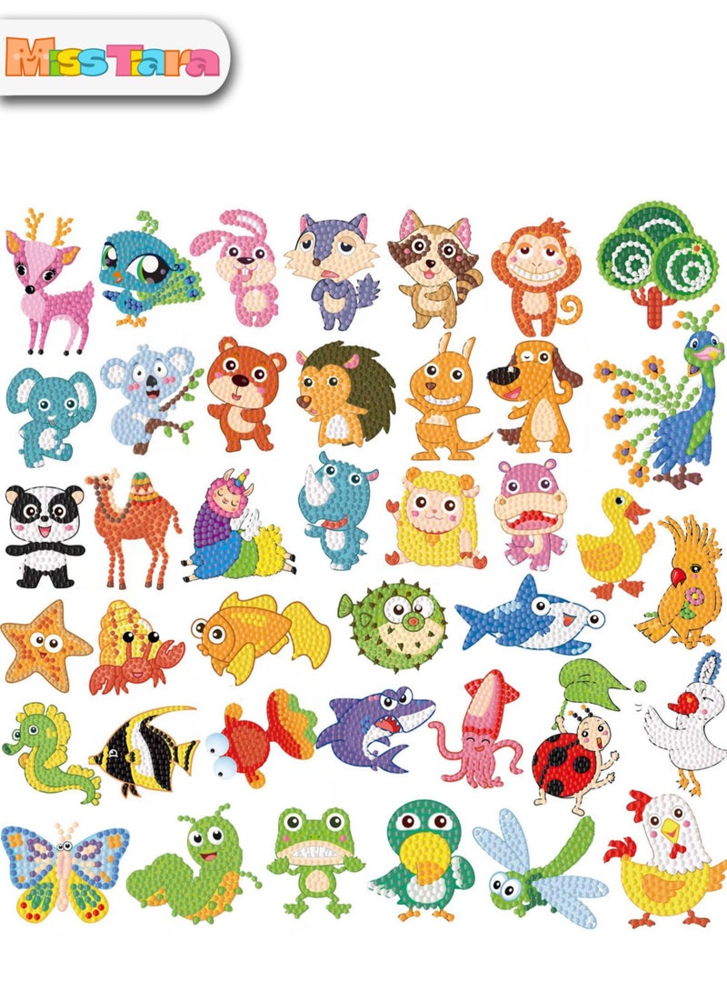 MissTiara مجموعة رسم فنية يدوية مكونة من 40 قطعة من حيوانات كرتونية ماسية خماسية الأبعاد للأطفال من سن 4 إلى 12 عامًا، ألعاب حرفية إبداعية يدوية الصنع، هدايا حفلات، أكياس هدايا - Image 5