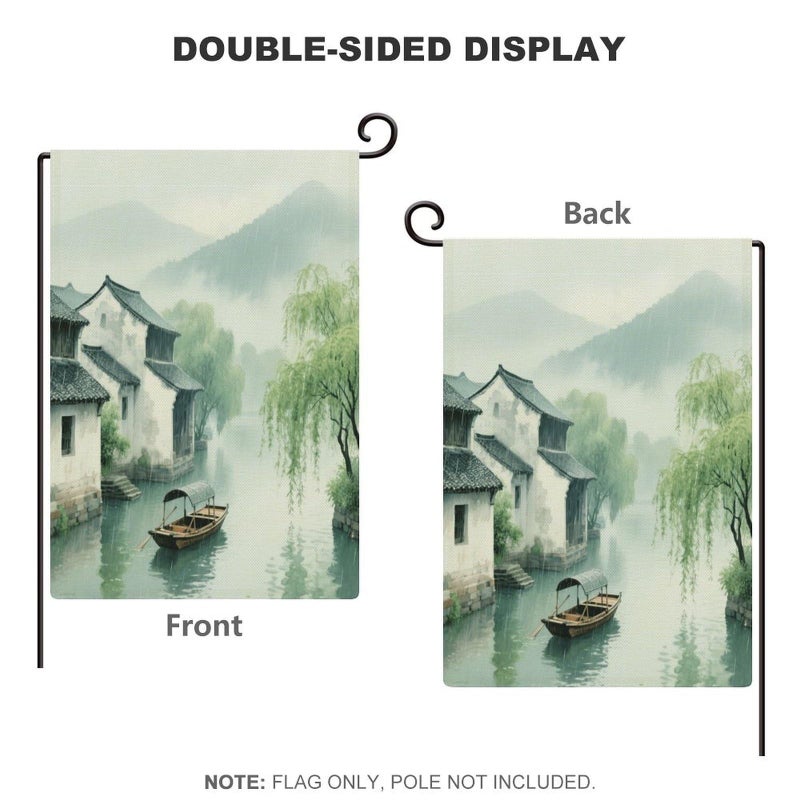 Double Sided Burlap Garden Flag Spring Rain Water Village Outdoor Yard Decoration 18.5x12.6 Inch - Image 4